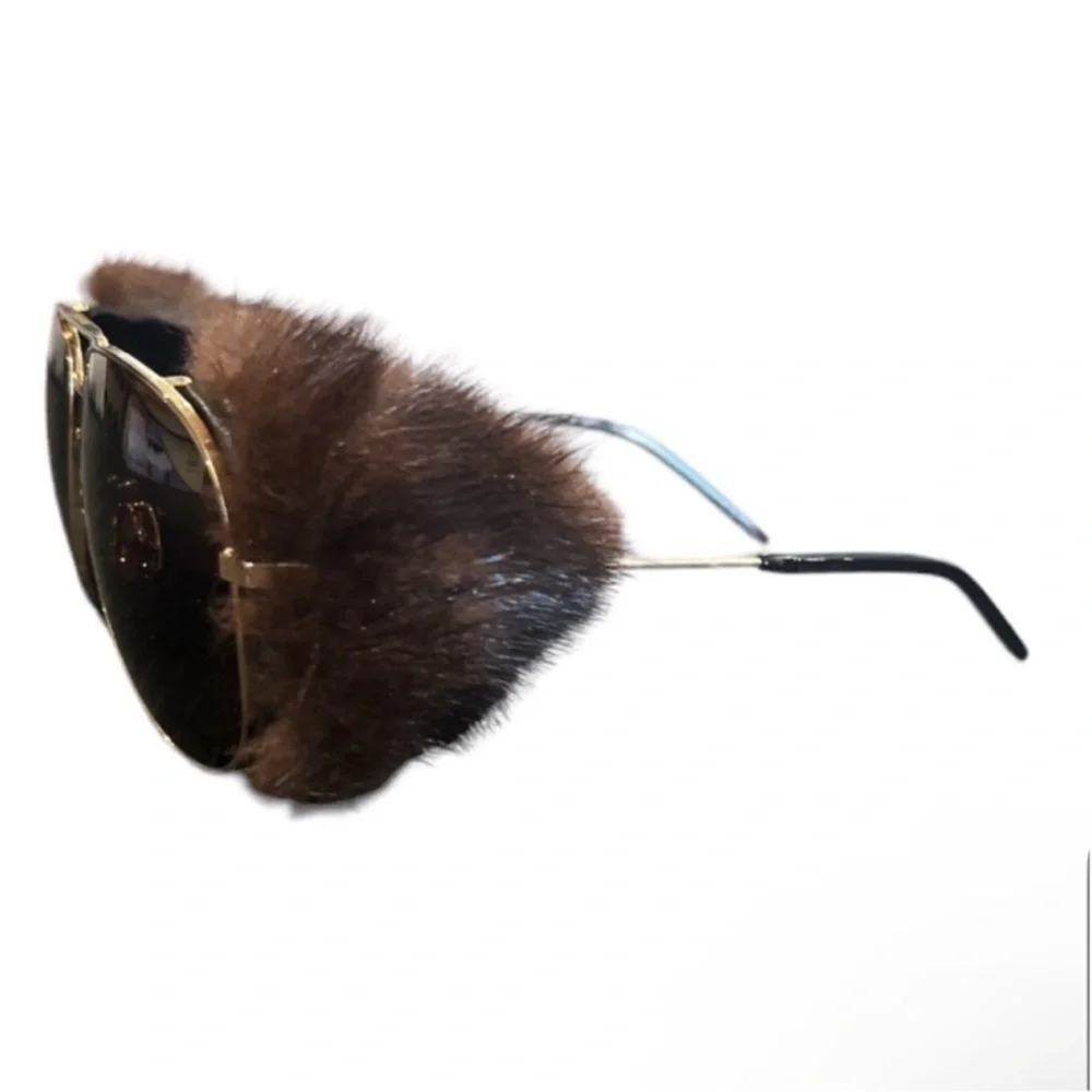 New Authentic SAINT LAURENT luxury designer pilot aviator fur shield sunglasses